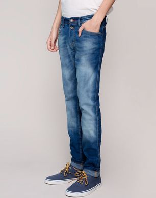 фото Синие узкие джинсы Pull and Bear с потертостью