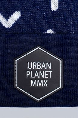 фото Шапка Urban Planet С15 YW NVY темно синя з білим принтом та нашивкою