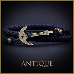 фото Синий кожаный браслет с якорем Antique